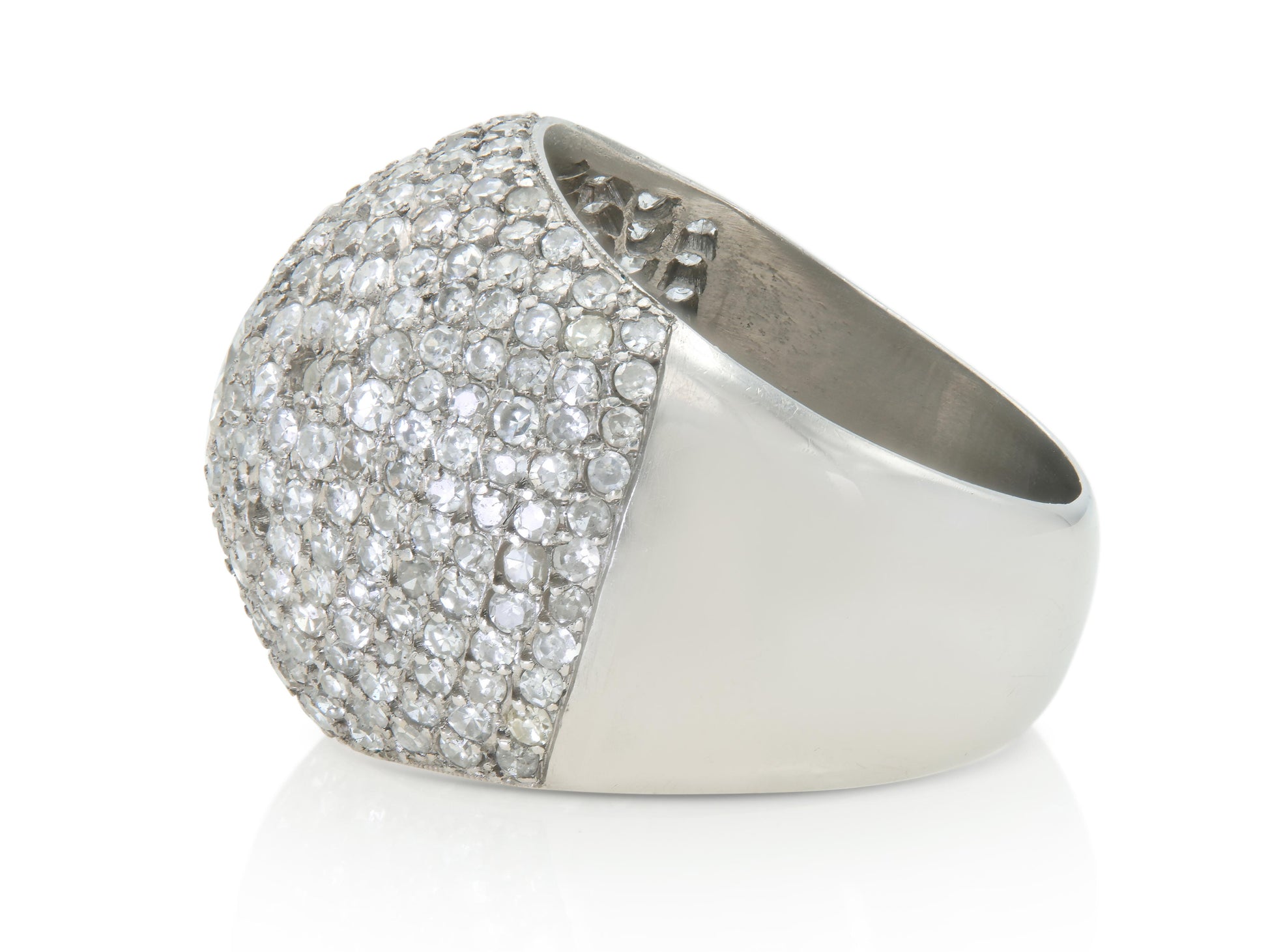 Vintage 1950s 3.50 Carat Pave Diamond Domed Cocktail Ring