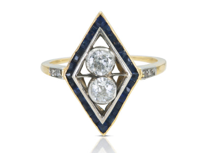 Antique 1900s Edwardian 0.40 Carat Diamond Dinner Ring with Sapphires