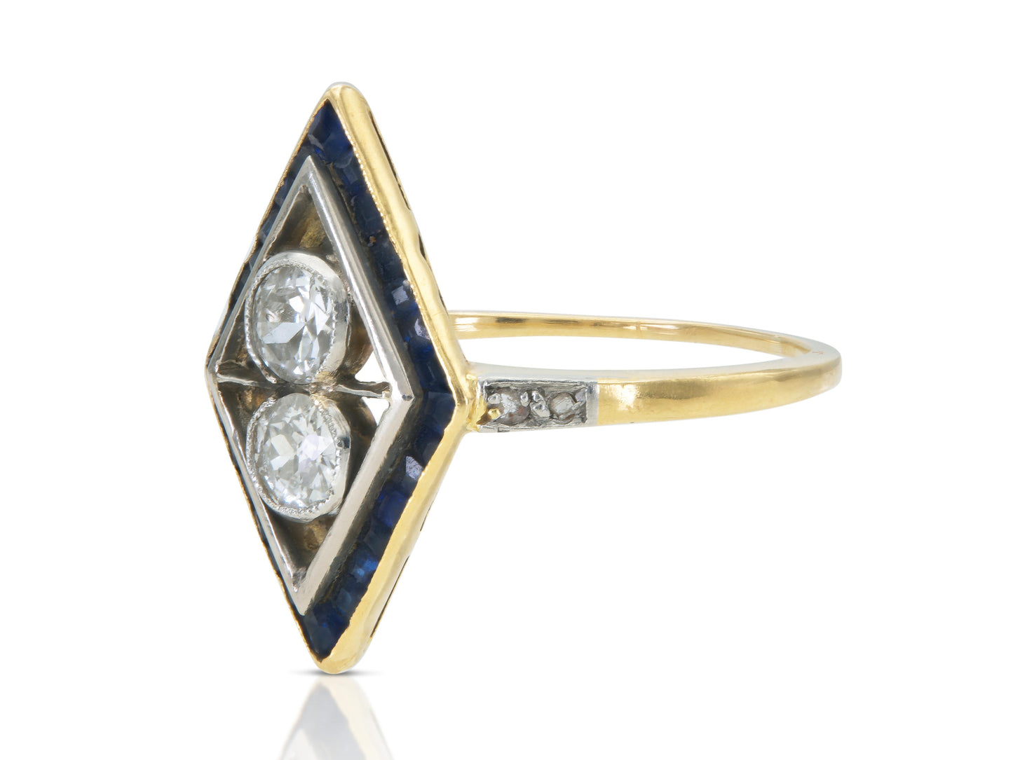 Antique 1900s Edwardian 0.40 Carat Diamond Dinner Ring with Sapphires