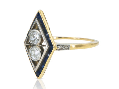 Antique 1900s Edwardian 0.40 Carat Diamond Dinner Ring with Sapphires