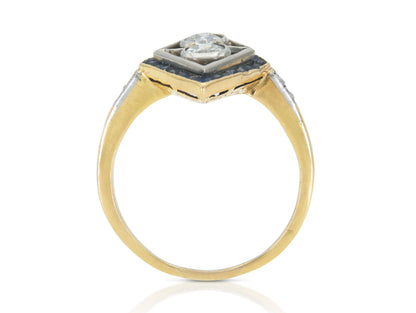 Antique 1900s Edwardian 0.40 Carat Diamond Dinner Ring with Sapphires