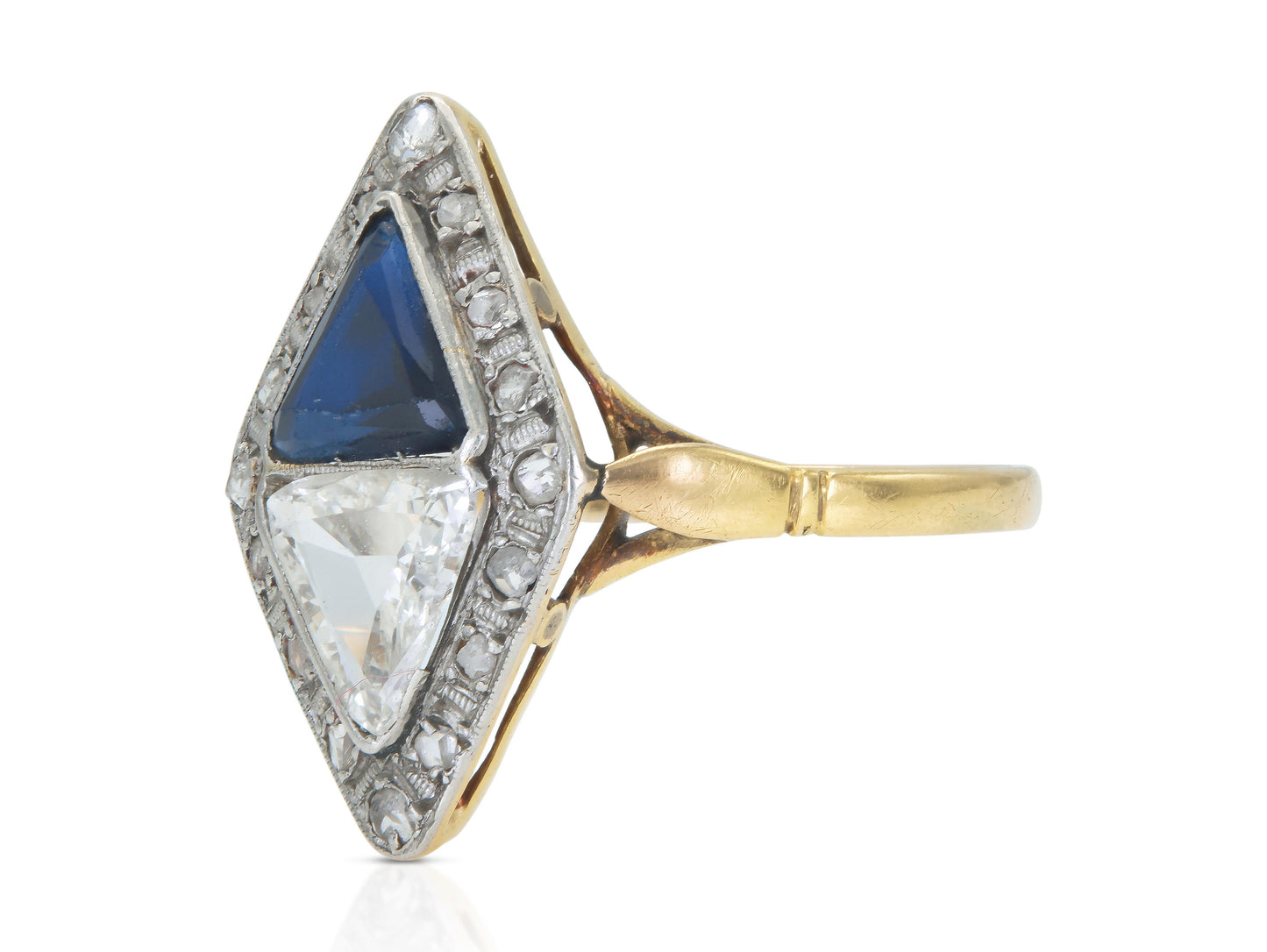 Antique Edwardian 1900s 1.00 Carat Diamond and 1.20 Carat Sapphire Ring