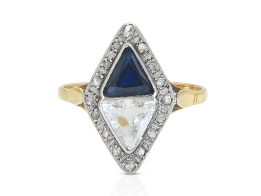 Antique Edwardian 1900s 1.00 Carat Diamond and 1.20 Carat Sapphire Ring