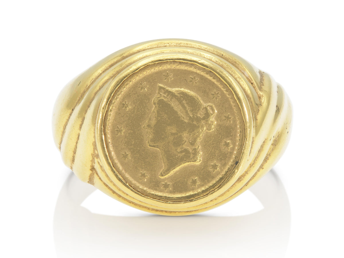 Vintage 1960s Gold 1853 1 Dollar Coin Ring