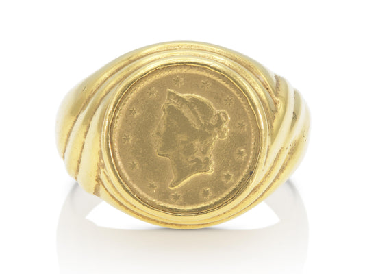 Vintage 1960s Gold 1853 1 Dollar Coin Ring