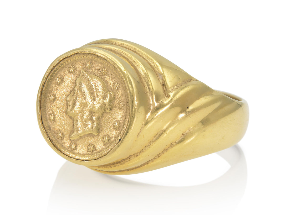 Vintage 1960s Gold 1853 1 Dollar Coin Ring