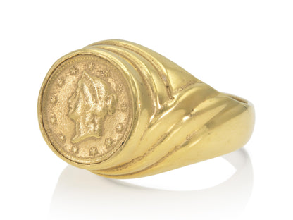 Vintage 1960s Gold 1853 1 Dollar Coin Ring