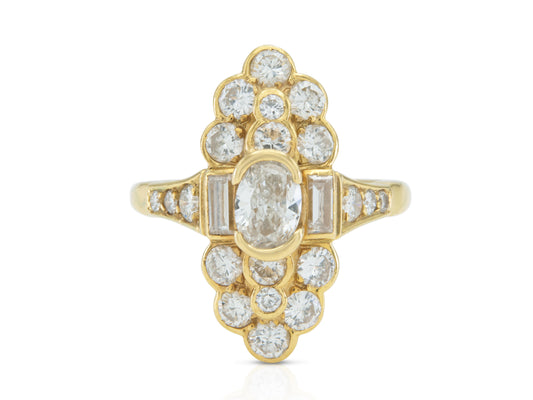 Vintage 1980s 2.50 Carat Mixed Cut Diamonds Navette Ring