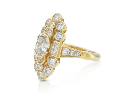 Vintage 1980s 2.50 Carat Mixed Cut Diamonds Navette Ring