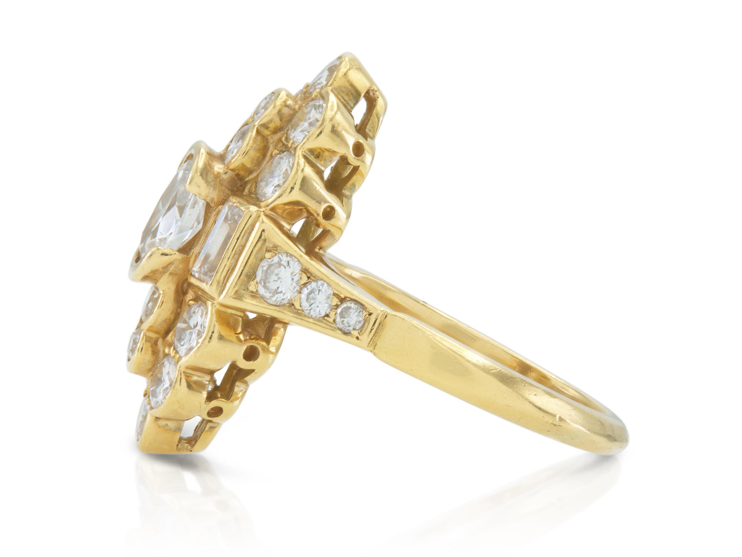 Vintage 1980s 2.50 Carat Mixed Cut Diamonds Navette Ring