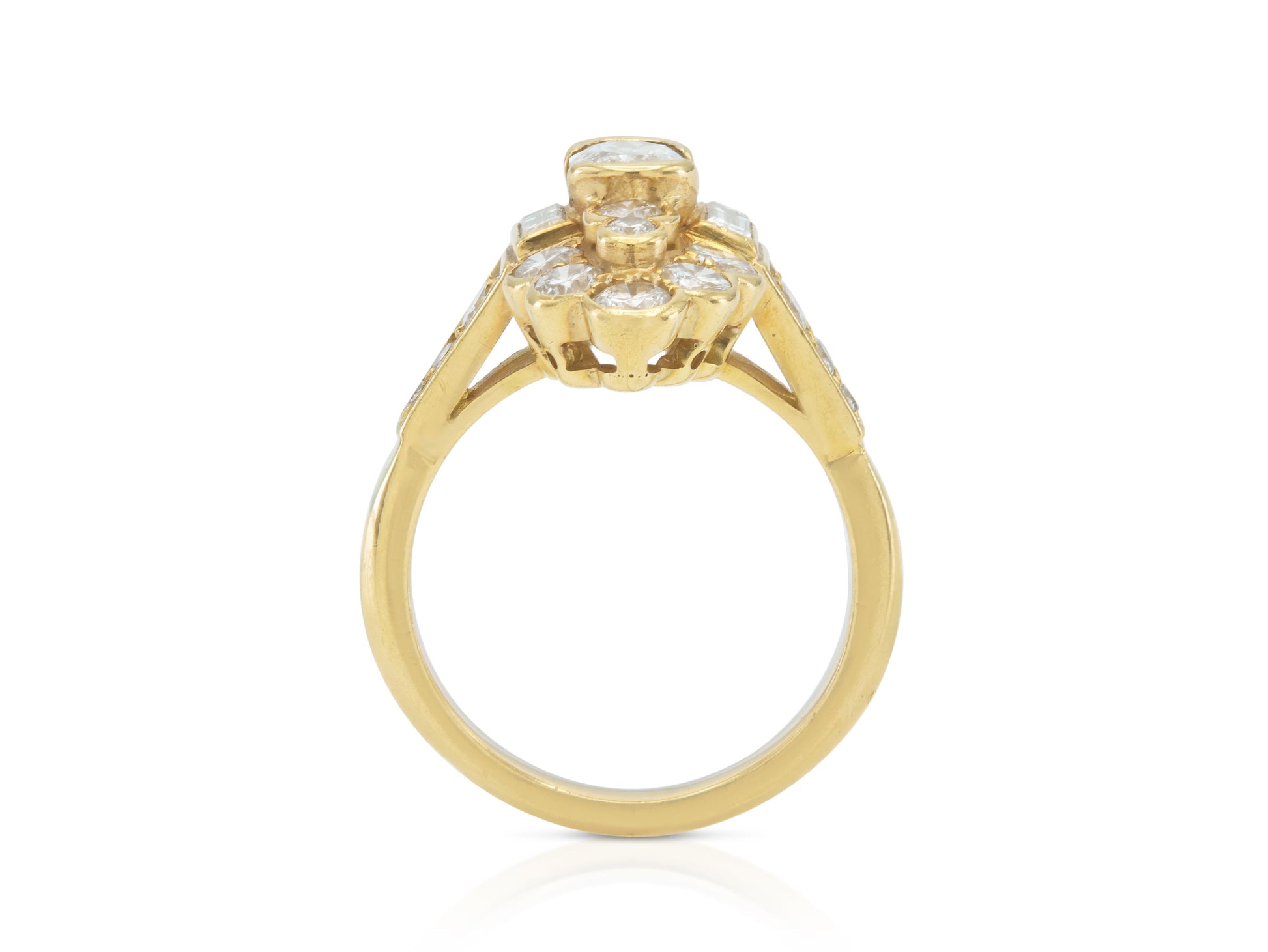 Vintage 1980s 2.50 Carat Mixed Cut Diamonds Navette Ring