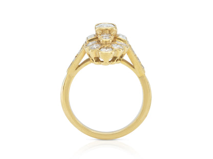 Vintage 1980s 2.50 Carat Mixed Cut Diamonds Navette Ring