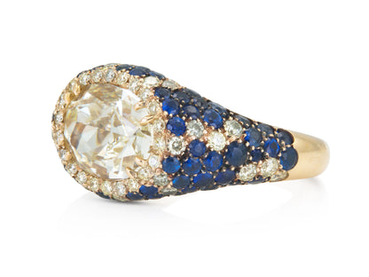 Crivelli 4.05 Carat Oval Cut Fancy Light Yellow Diamond Ring with Sapphires