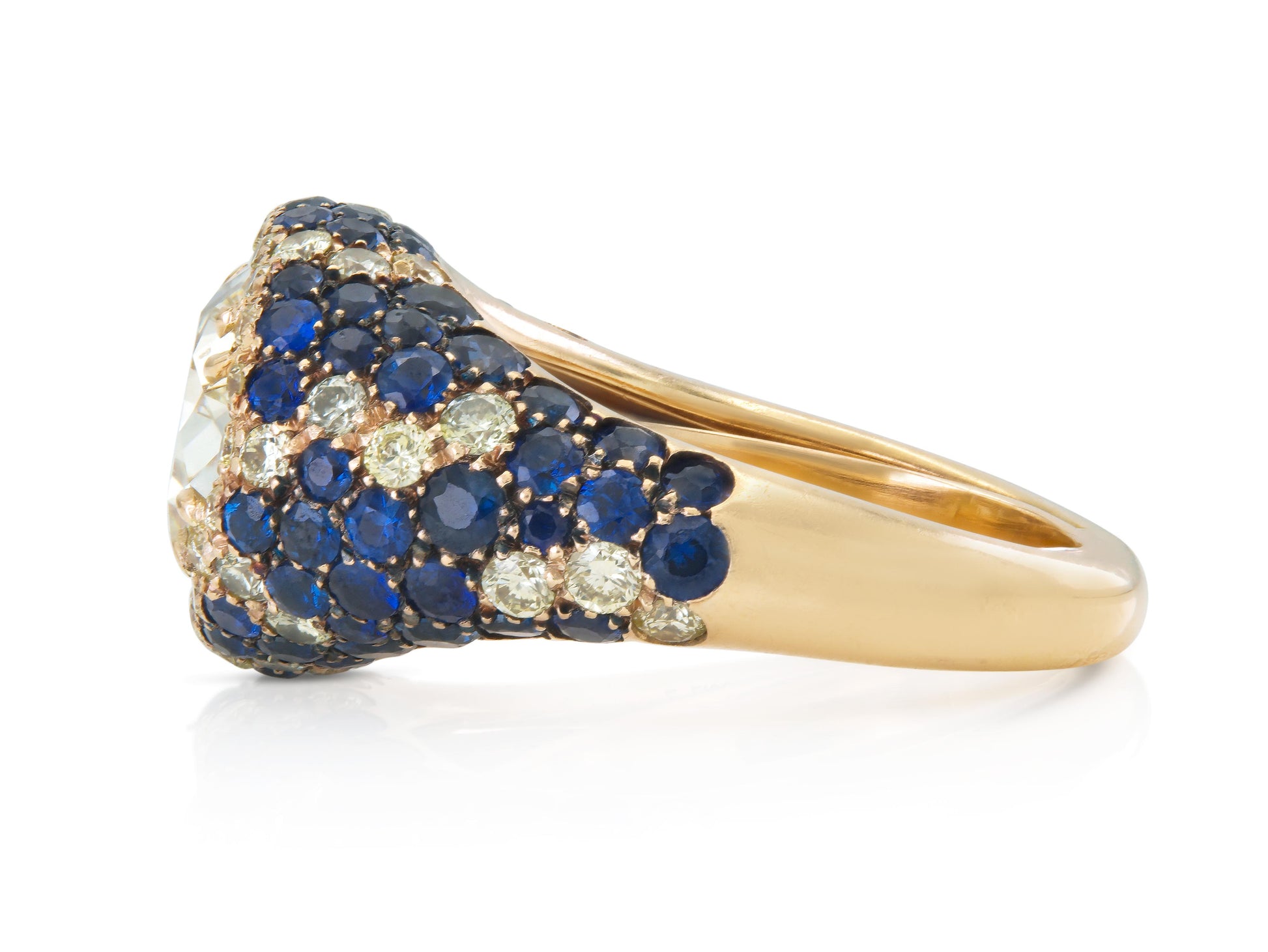 Crivelli 4.05 Carat Oval Cut Fancy Light Yellow Diamond Ring with Sapphires