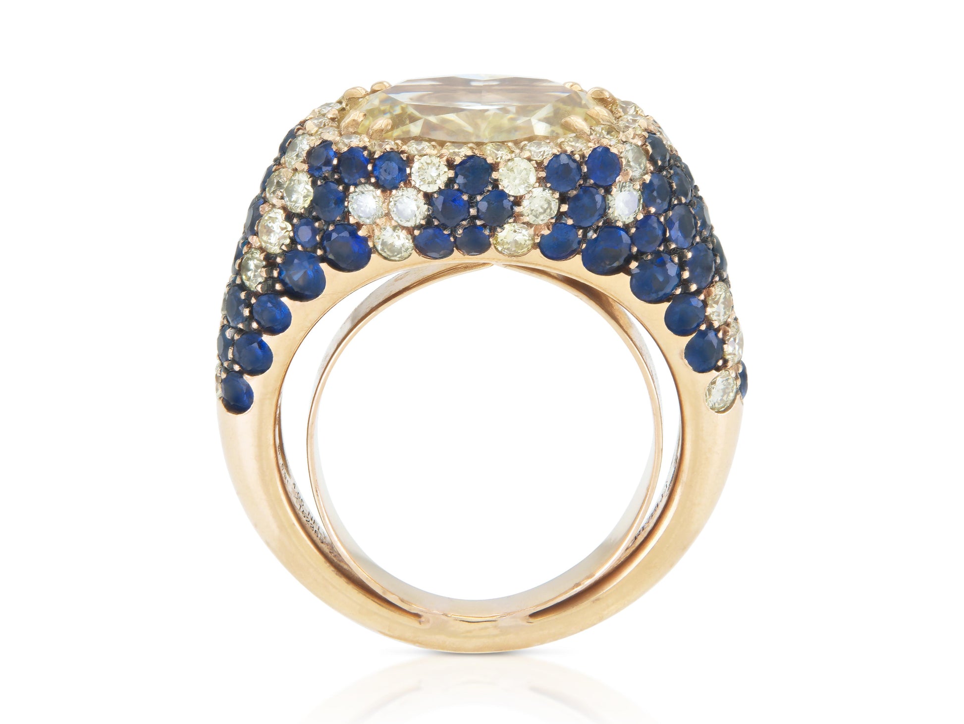 Crivelli 4.05 Carat Oval Cut Fancy Light Yellow Diamond Ring with Sapphires