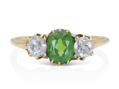 Antique Victorian 0.79 Carat Tsavorite and 0.70 Carat Diamond Ring