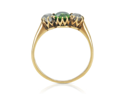 Antique Victorian 0.79 Carat Tsavorite and 0.70 Carat Diamond Ring