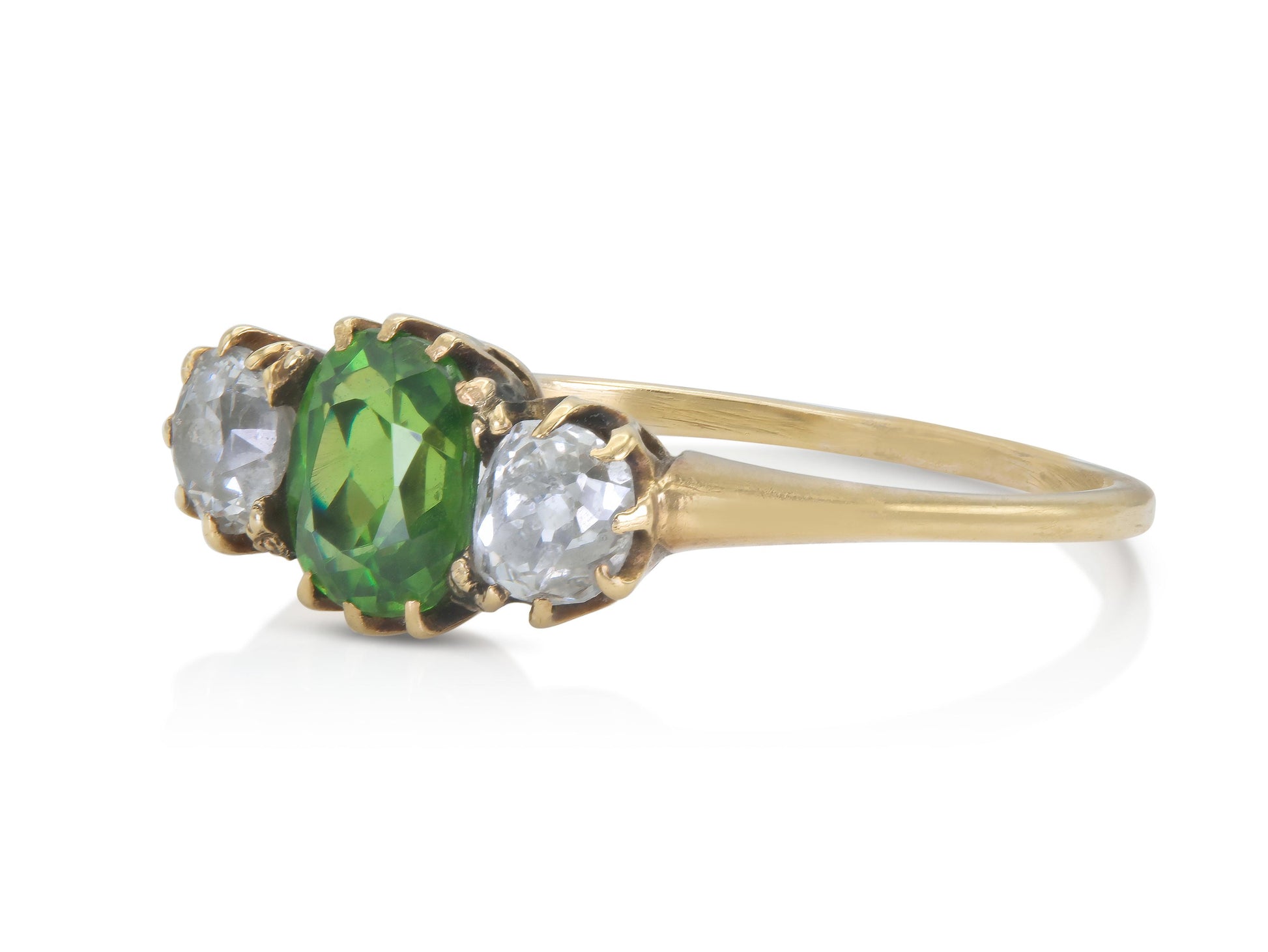 Antique Victorian 0.79 Carat Tsavorite and 0.70 Carat Diamond Ring