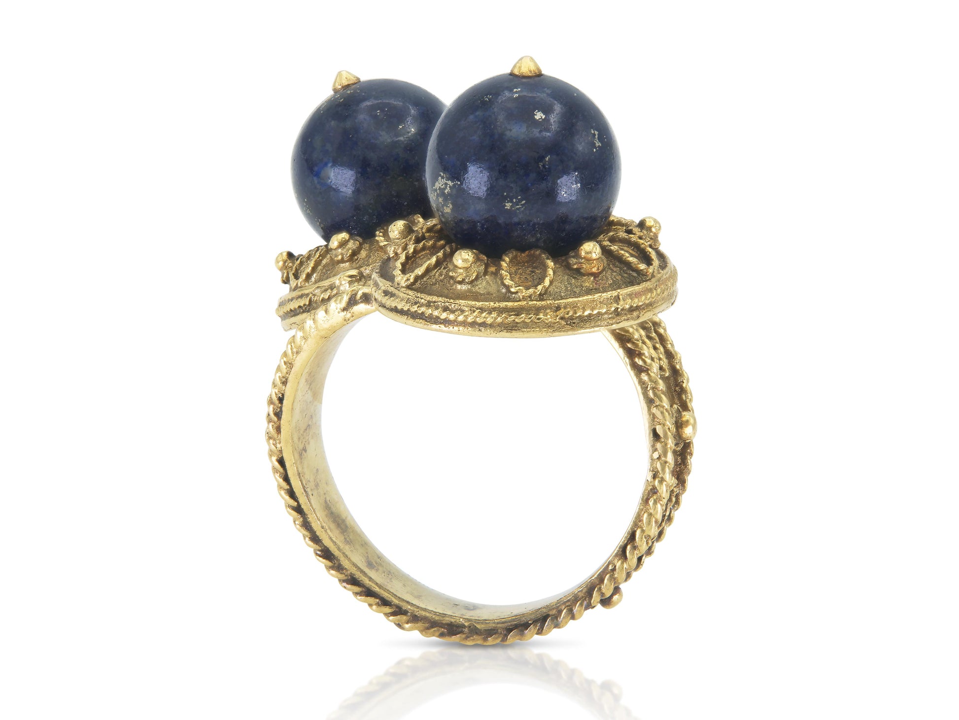 Vintage 1960s Gold and Lapis Bypass Ring