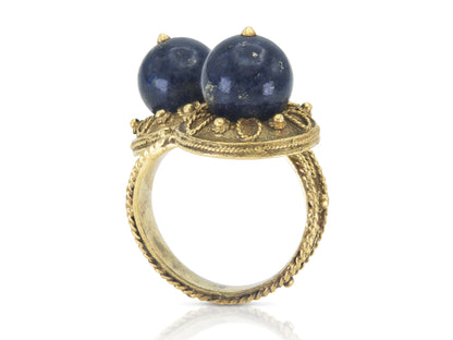 Vintage 1960s Gold and Lapis Bypass Ring