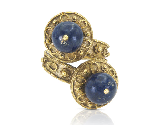 Vintage 1960s Gold and Lapis Bypass Ring