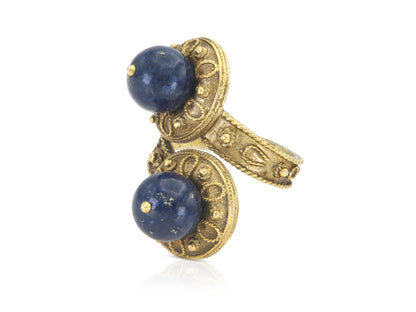 Vintage 1960s Gold and Lapis Bypass Ring