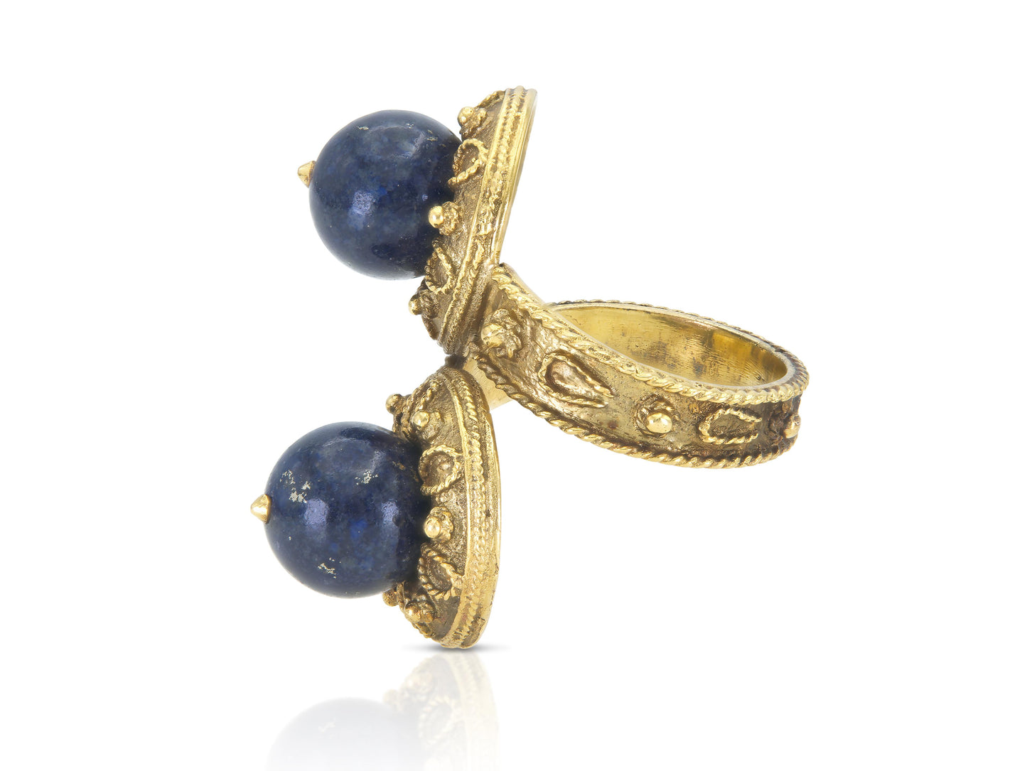 Vintage 1960s Gold and Lapis Bypass Ring