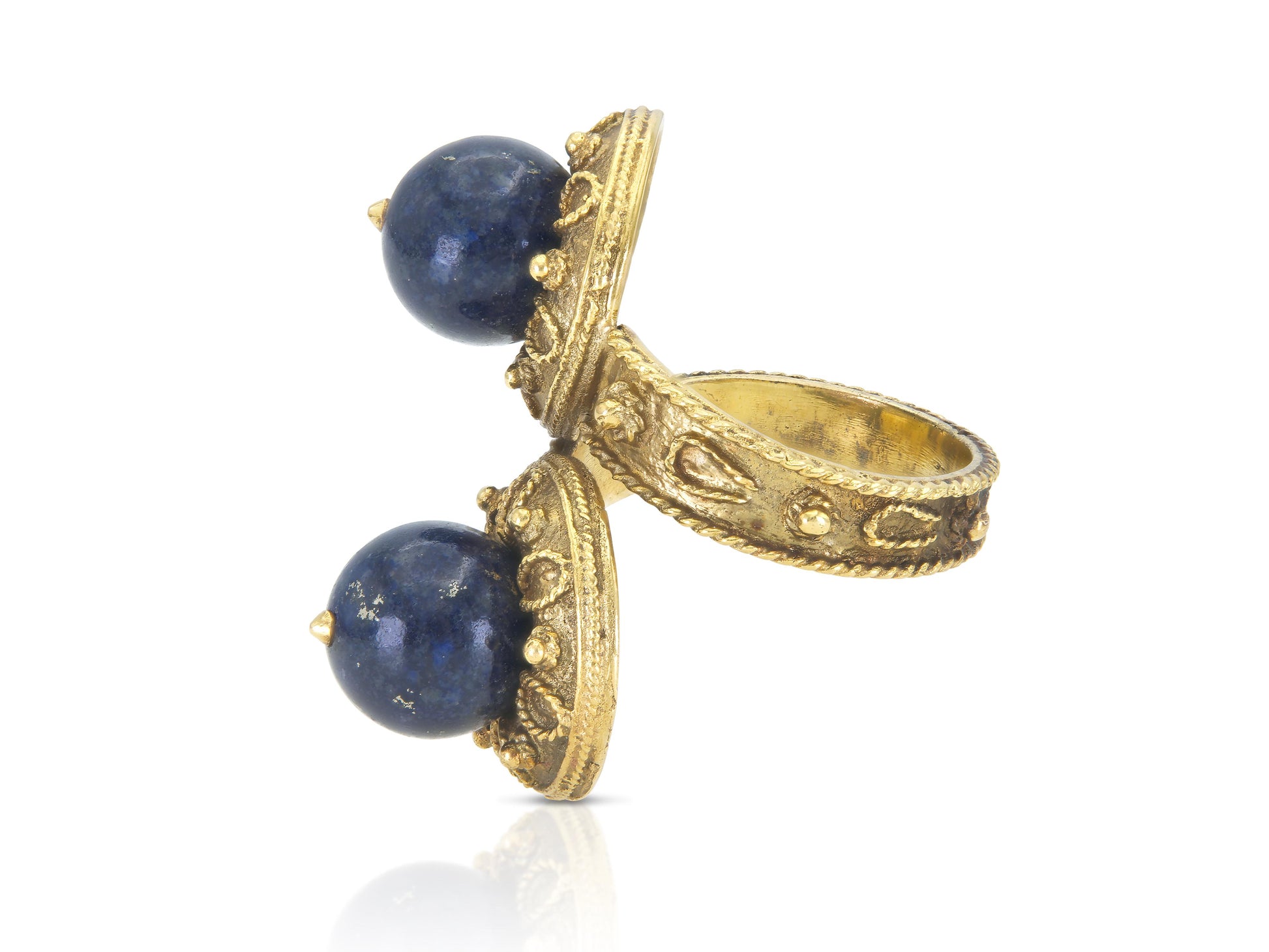 Vintage 1960s Gold and Lapis Bypass Ring