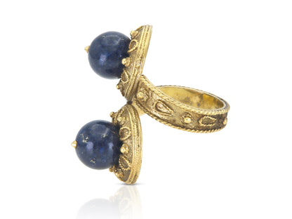 Vintage 1960s Gold and Lapis Bypass Ring