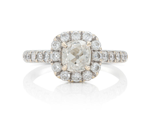 0.65 Carat Old Mine Cut Diamond Engagement Ring with A Halo