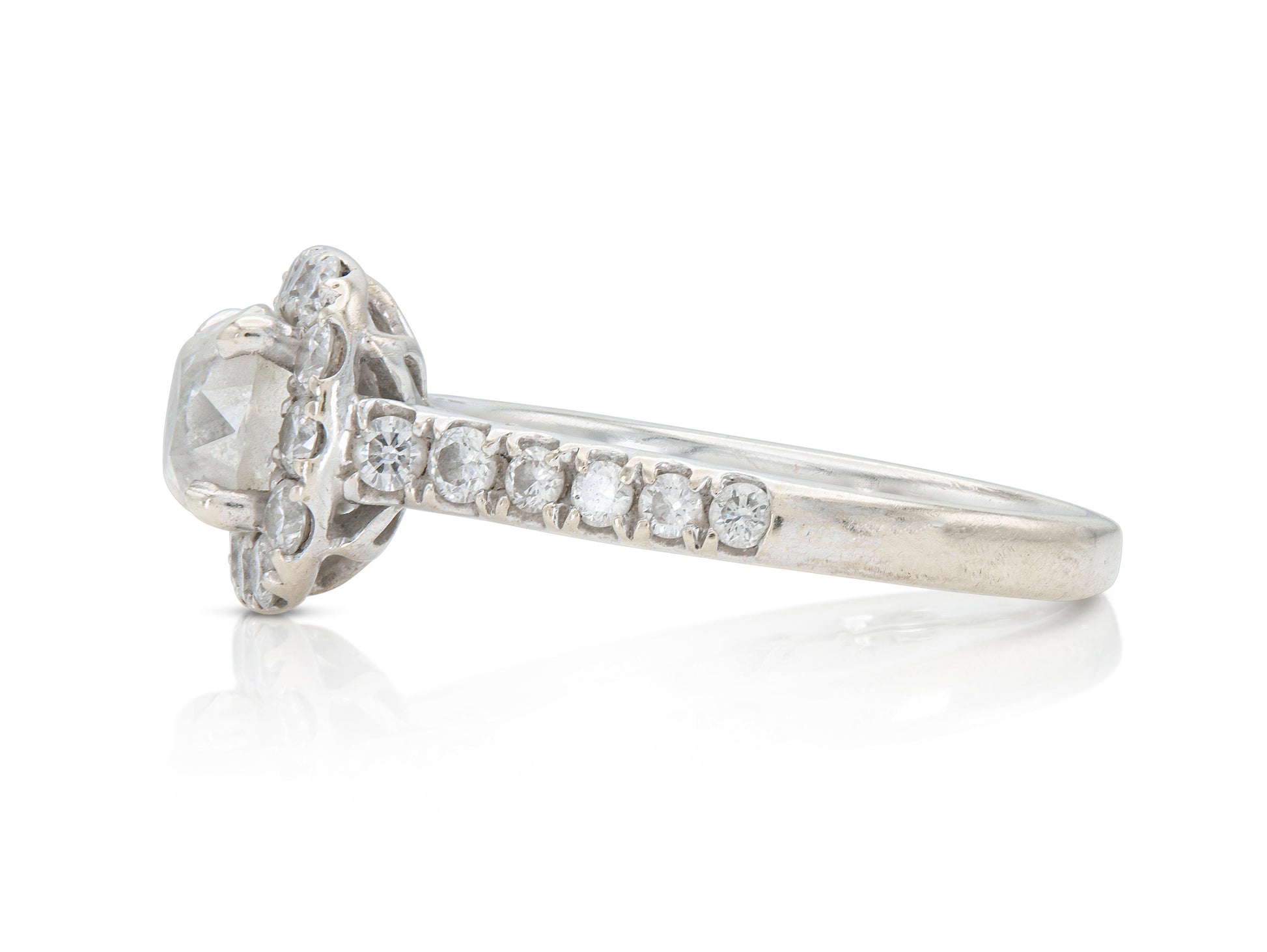 0.65 Carat Old Mine Cut Diamond Engagement Ring with A Halo