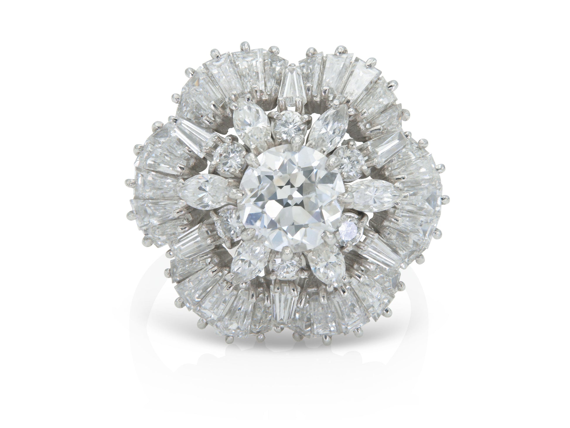 Vintage 1950s 5.80 Carat Diamond Flower Ring