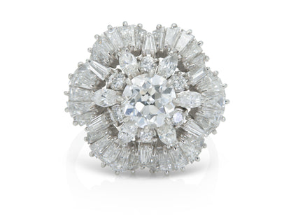 Vintage 1950s 5.80 Carat Diamond Flower Ring