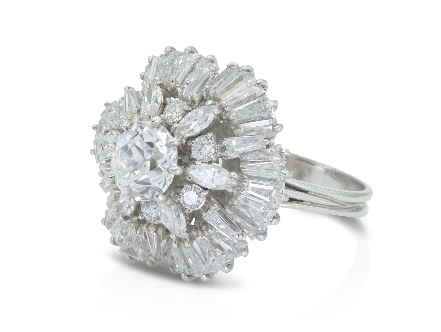 Vintage 1950s 5.80 Carat Diamond Flower Ring