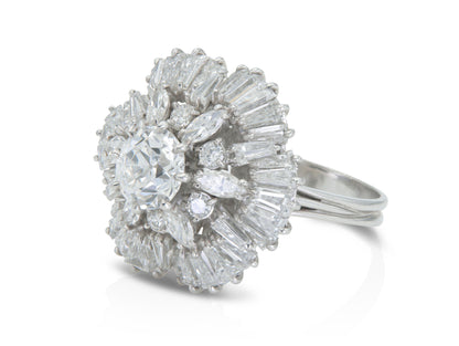 Vintage 1950s 5.80 Carat Diamond Flower Ring