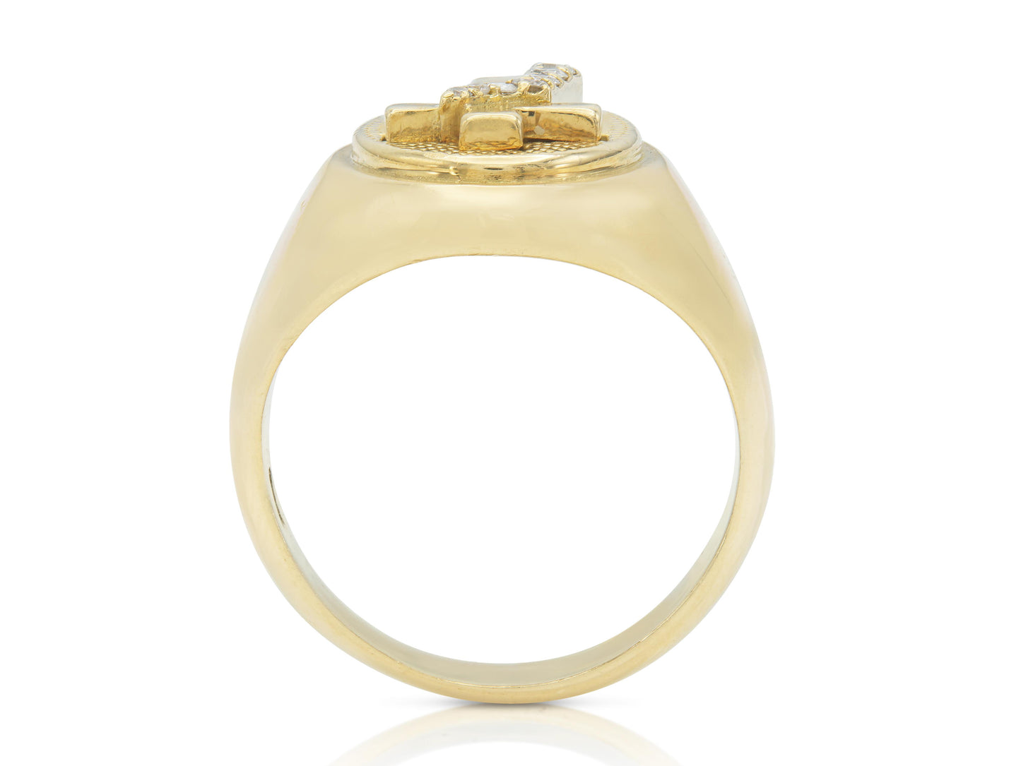Vintage 1980s Gold Cross Signet Ring with Diamonds