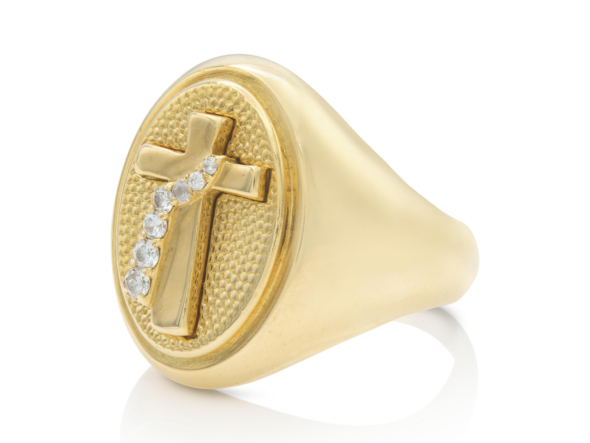 Vintage 1980s Gold Cross Signet Ring with Diamonds