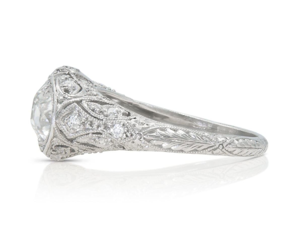 Antique Edwardian 1910s Old European Cut Three Stone Diamond Ring