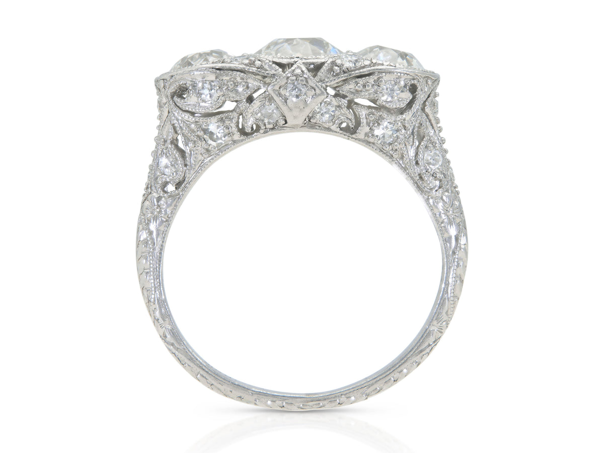 Antique Edwardian 1910s Old European Cut Three Stone Diamond Ring