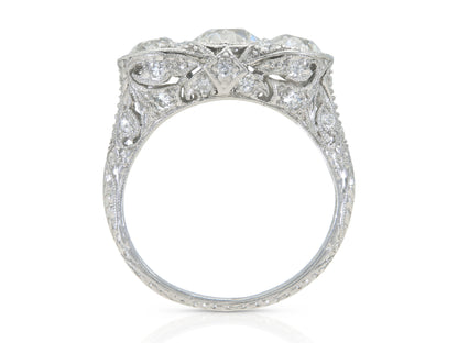 Antique Edwardian 1910s Old European Cut Three Stone Diamond Ring