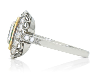 Antique Art Deco 1920s 1.20 Carat Asscher Cut Diamond Square Ring with Emeralds