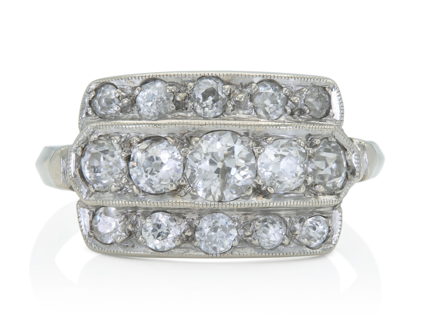 Antique Art Deco 1930s 2.00 Carat Diamond 3 Row Ring