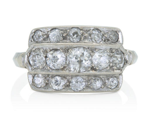 Antique Art Deco 1930s 2.00 Carat Diamond 3 Row Ring