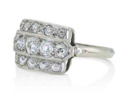 Antique Art Deco 1930s 2.00 Carat Diamond 3 Row Ring