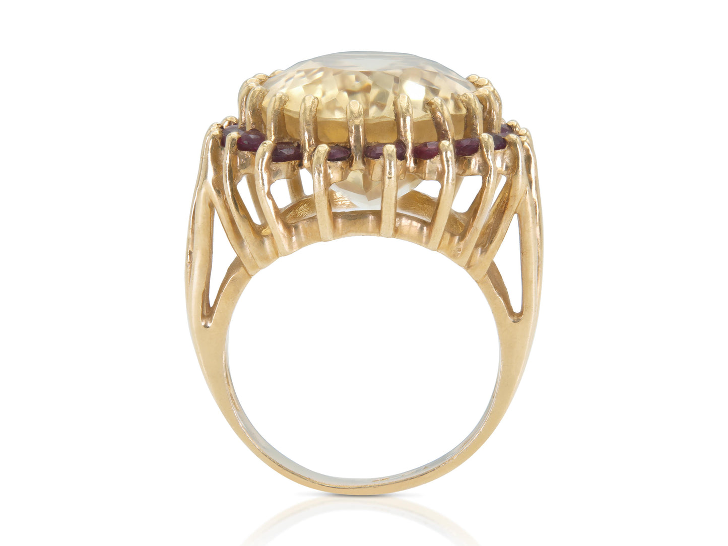 Vintage 1940s Retro 10.00 Carat Citrine Ring with Ruby Halo