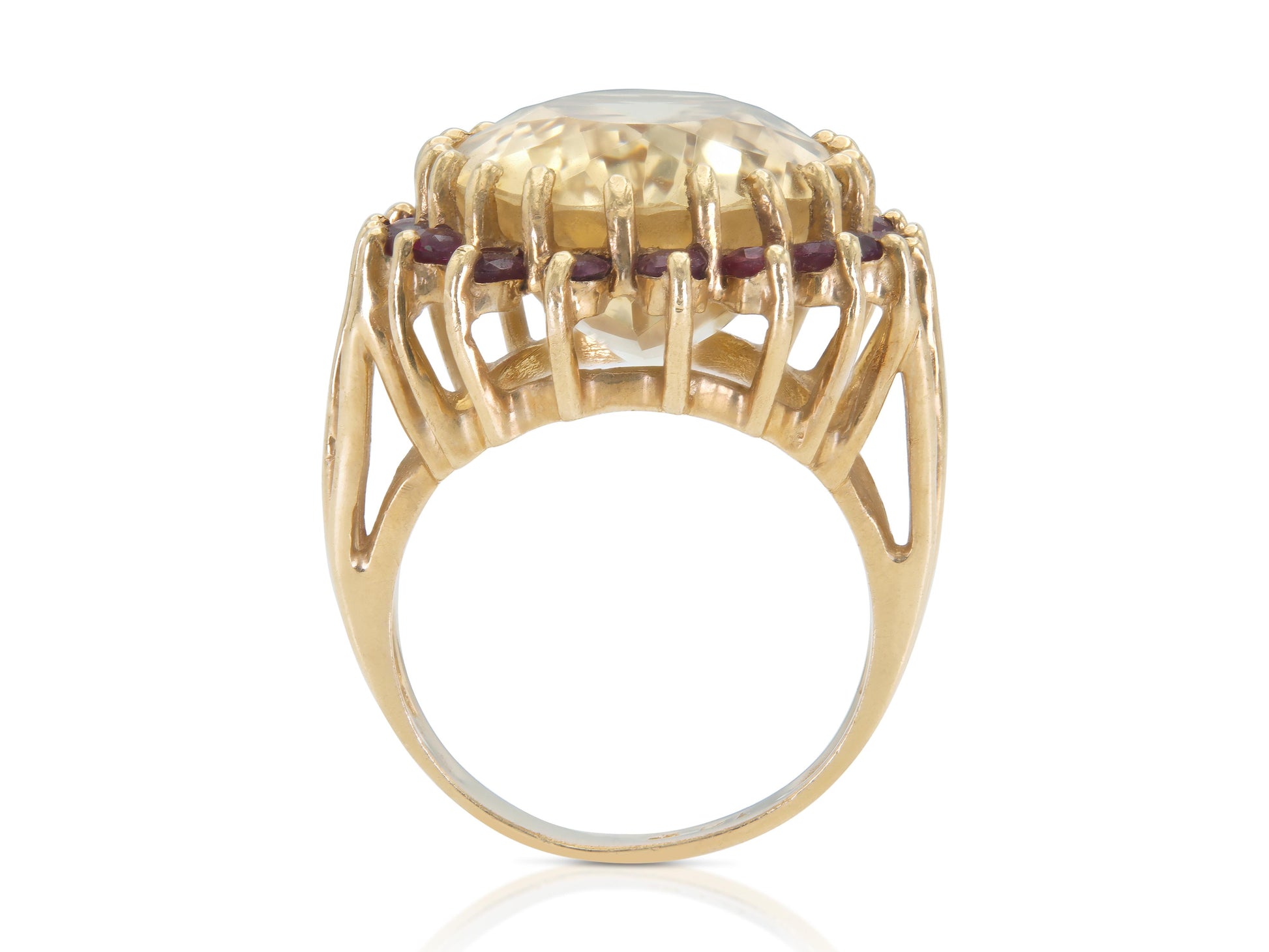 Vintage 1940s Retro 10.00 Carat Citrine Ring with Ruby Halo