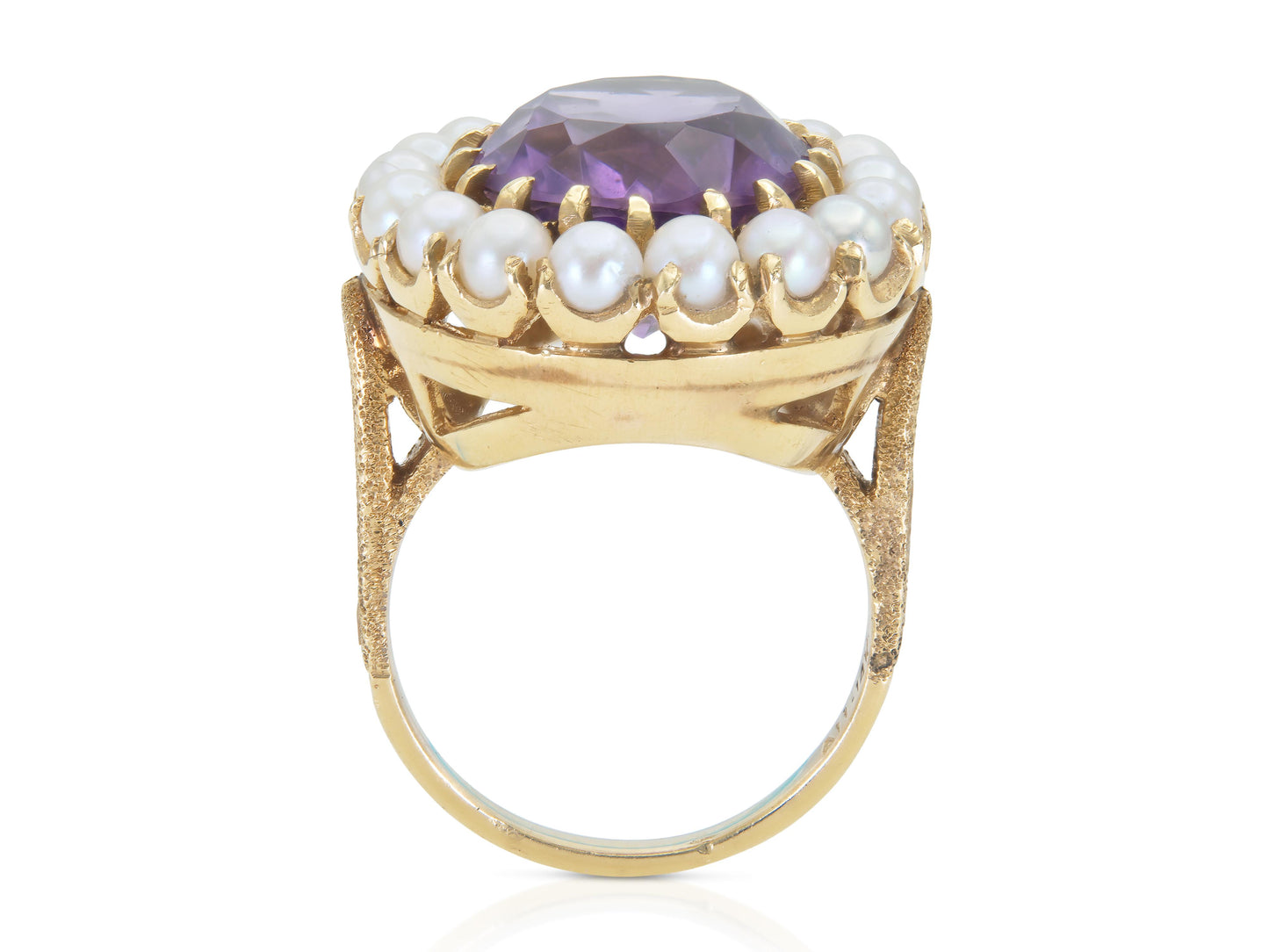 Vintage 1940s Retro 10.00 Carat Amethyst Ring with Pearl Halo
