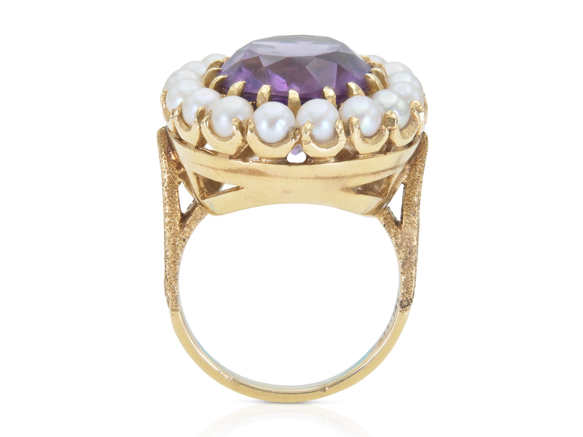 Vintage 1940s Retro 10.00 Carat Amethyst Ring with Pearl Halo