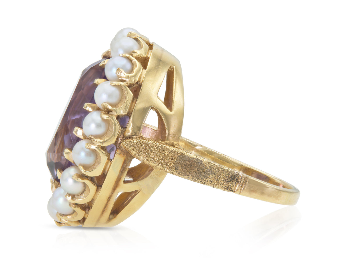 Vintage 1940s Retro 10.00 Carat Amethyst Ring with Pearl Halo