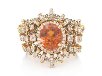 Vintage 1980s 5.00 Carat Imperial Sapphire Ring with Diamonds